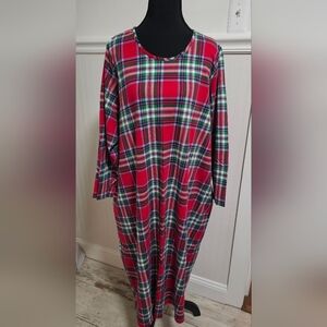 Lands' End Red and Green Plaid Long Sleeve Nightgown 2X